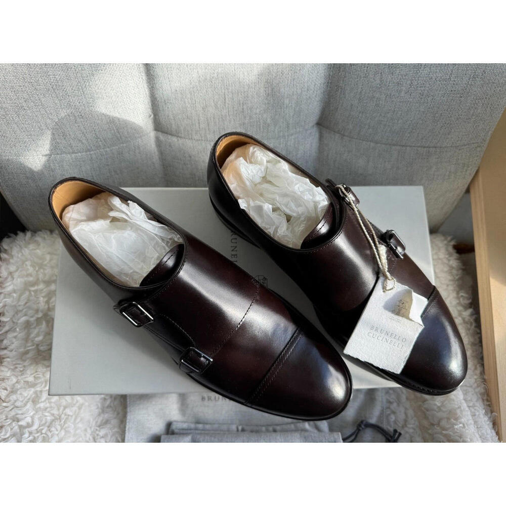 BRAND NEW Brunello Cucinelli Leather Double Monk Strap Dress Shoes Size 41 - Picture 2 of 3